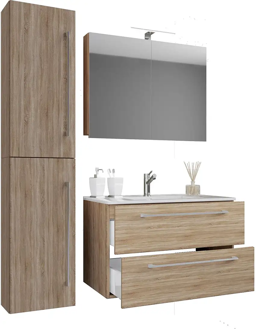 Waschplatz Badinos 60 cm Spiegelschrank & Hochschrank 4-tlg. Sonoma-Eiche