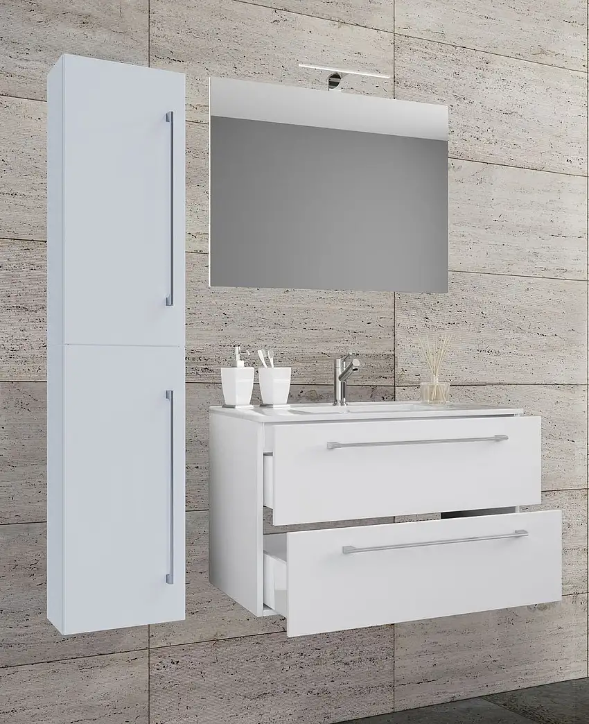 Waschplatz Badinos 60 cm Spiegel & Hochschrank 4-tlg. Weiß