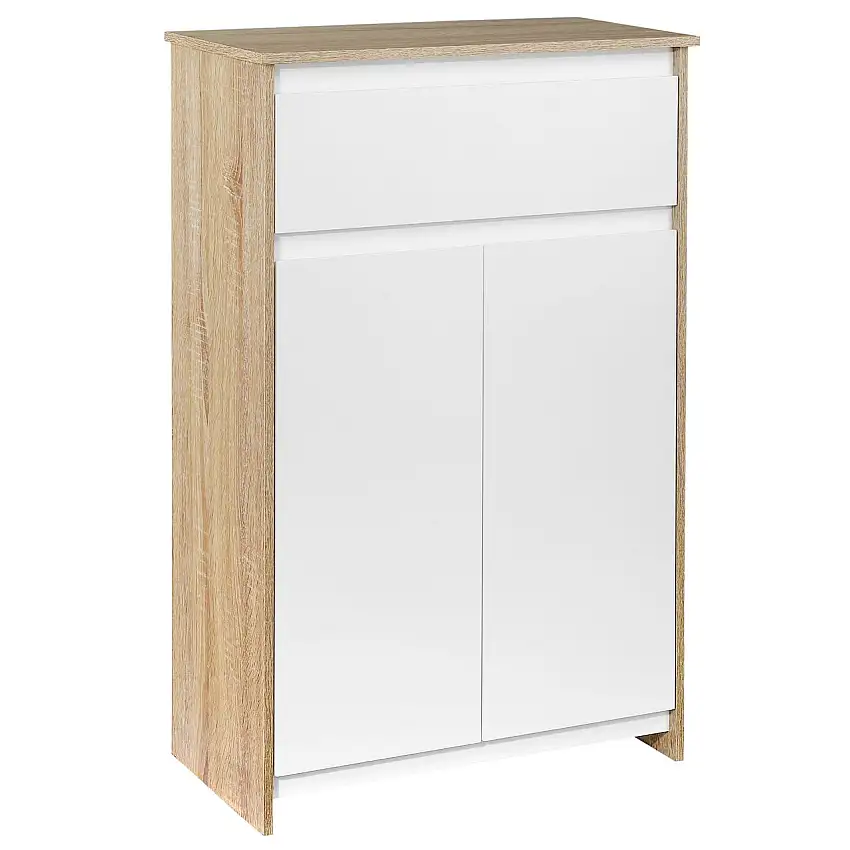 Badezimmerschrank Badkommode Küchenschrank Badregal Standschrank Naturholz+Weiß 60 x 30 x 90 cm