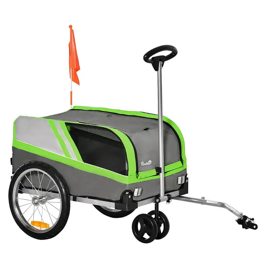 2-in-1 Hundeanhänger Trolley für Haustier Lastenanhänger Grün+Grau