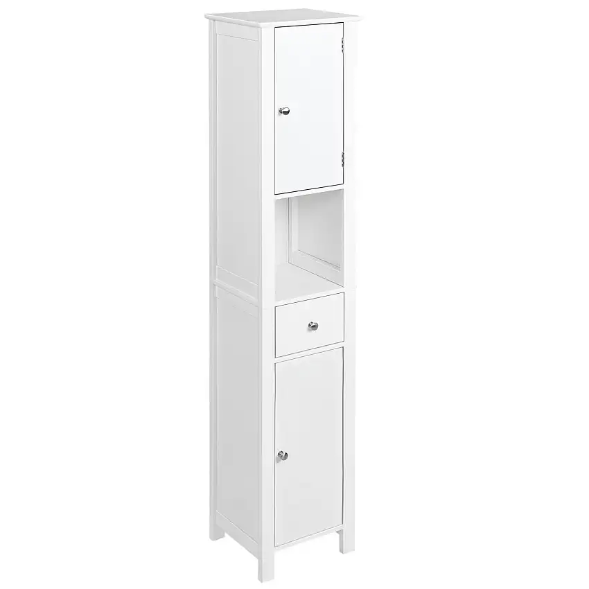 Badezimmerschrank Badezimmer Hochschrank mit Schubladen Stauraum Freistehender Schrank für Badezimmer 1 offenes Fach Weiß 34 x 30 x 163 cm