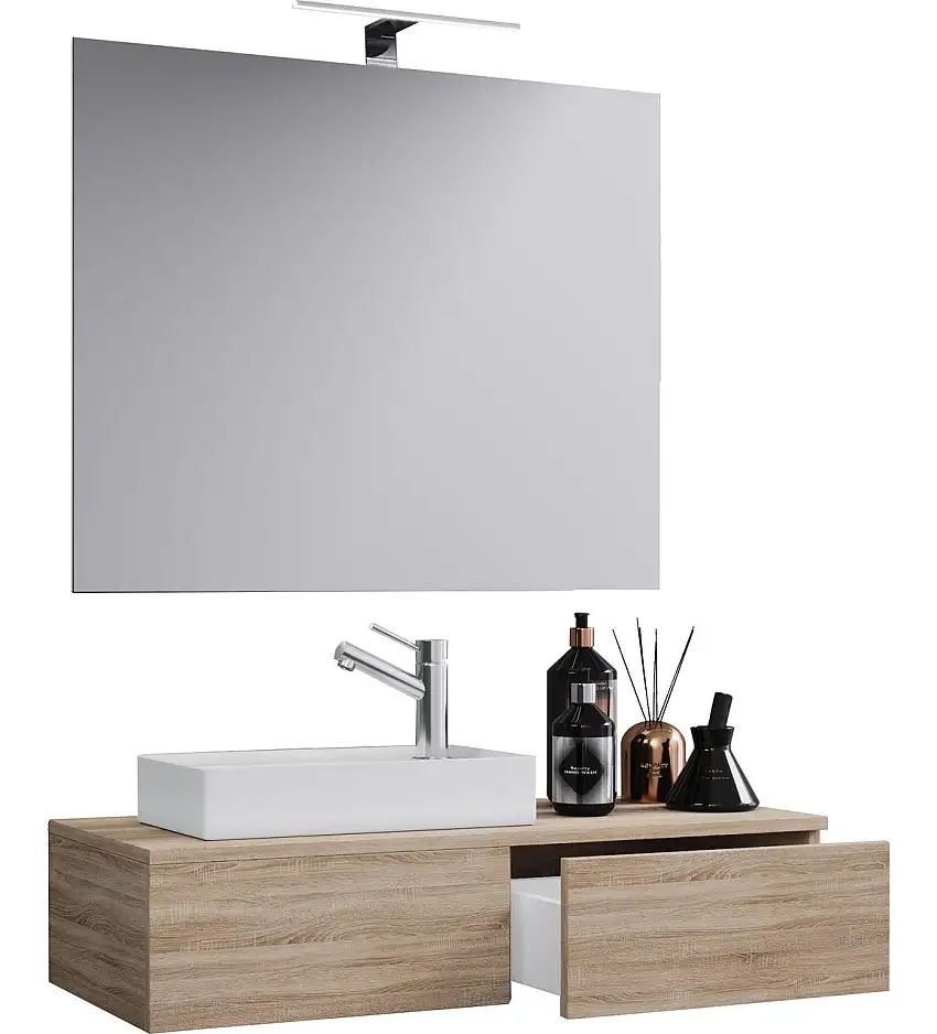 3-tlg. Gäste Waschplatz "Gudas" | Mit Spiegel Sonoma-Eiche