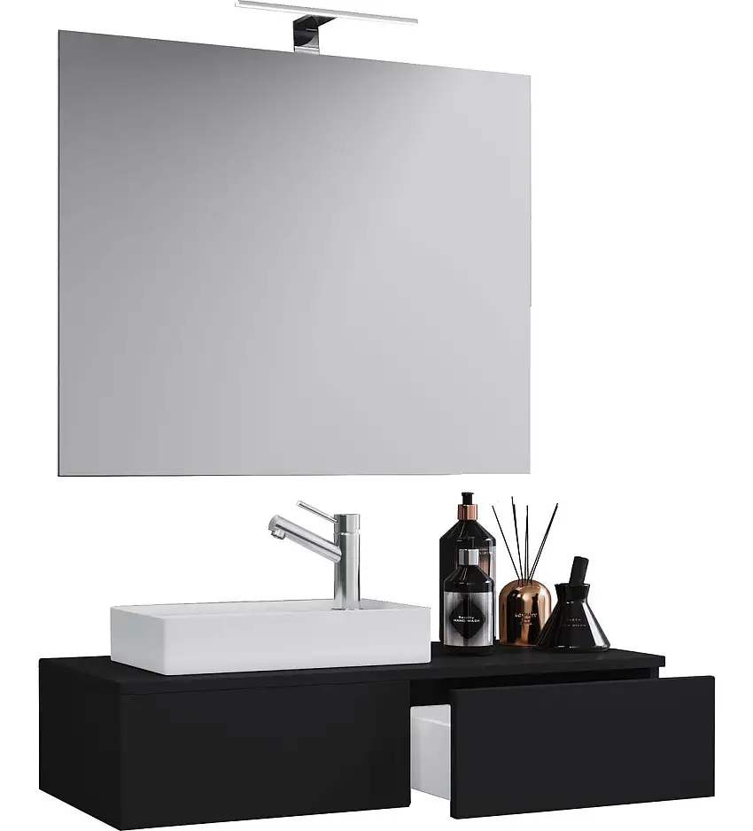 3-tlg. Gäste Waschplatz "Gudas" | Mit Spiegel Schwarz