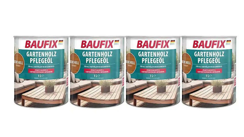 Gartenholz-Pflegeöl eiche hell, seidenmatt, 1 Liter 4er-Set