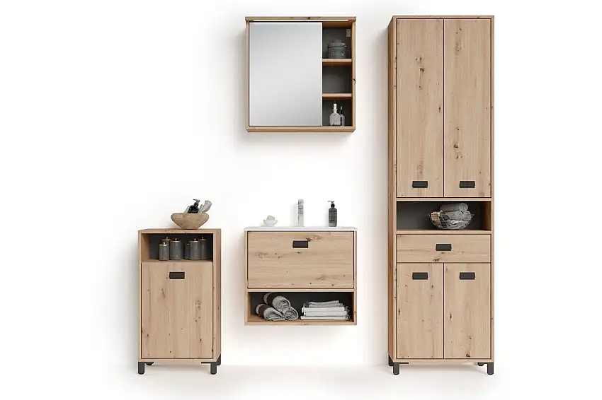 WELLNESS Seitenschrank, Breite 42 cm, Eiche-Optik, Alu/Kunststoff schwarz