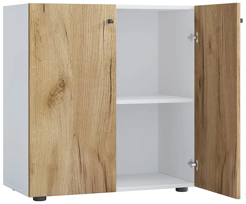 Büroschrank Bücher Ordner Aktenschrank "Lona" 2-fach Drehtüren Weiß/Honig-Eiche