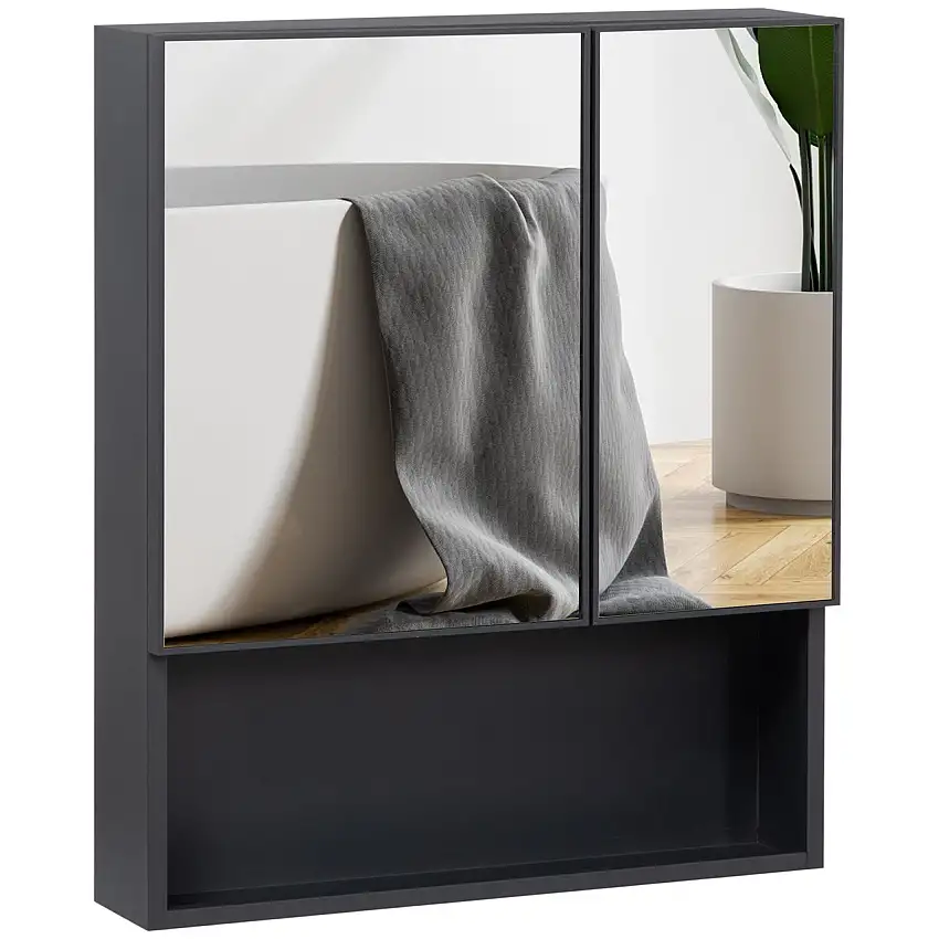 Spiegelschrank Badschrank mit 5 Etagen Doppeltür für Schlafzimmer