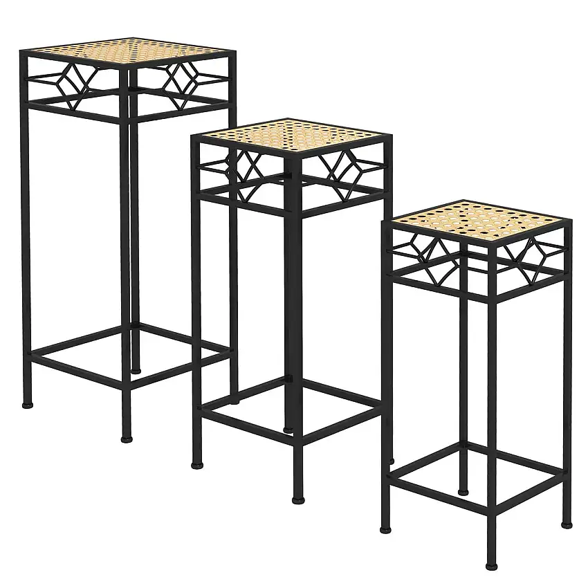 3-tlg. Pflanzenständer Blumenhocker Blumentopfhalter mit Rattanoptik