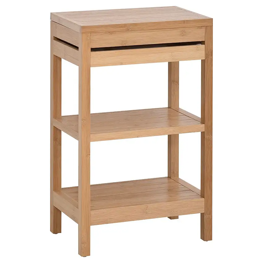 Badregal Badzimmerregal mit 2 Ablagen Klappdeckel Standregal Bambus Natur