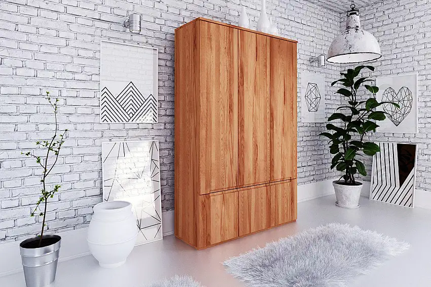 Schlafzimmer - Kleiderschrank, Kernbuche Vollholz massiv geölt - Abmessungen: 206 x 135 x 53 cm (H x B x T)