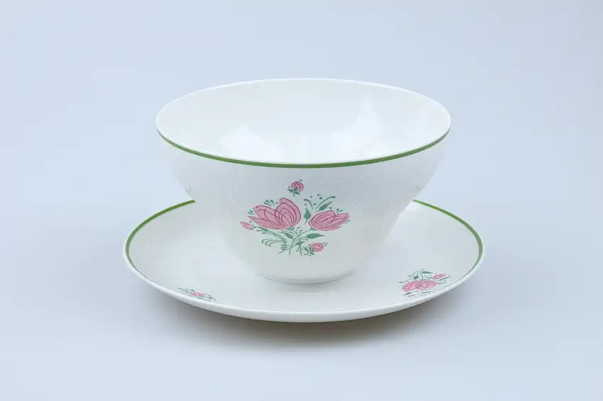 Sauciere mit Teller einteilig - Rosenthal Romanze Blütenset mit Grünem Rand