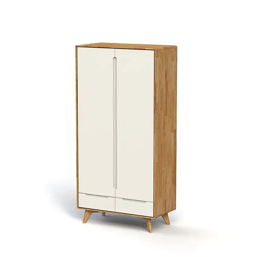 Garderobenschrank, Wildeiche geölt / Weiß, teilmassiv - Abmessungen: 180 x 90 x 45 cm (H x B x T)