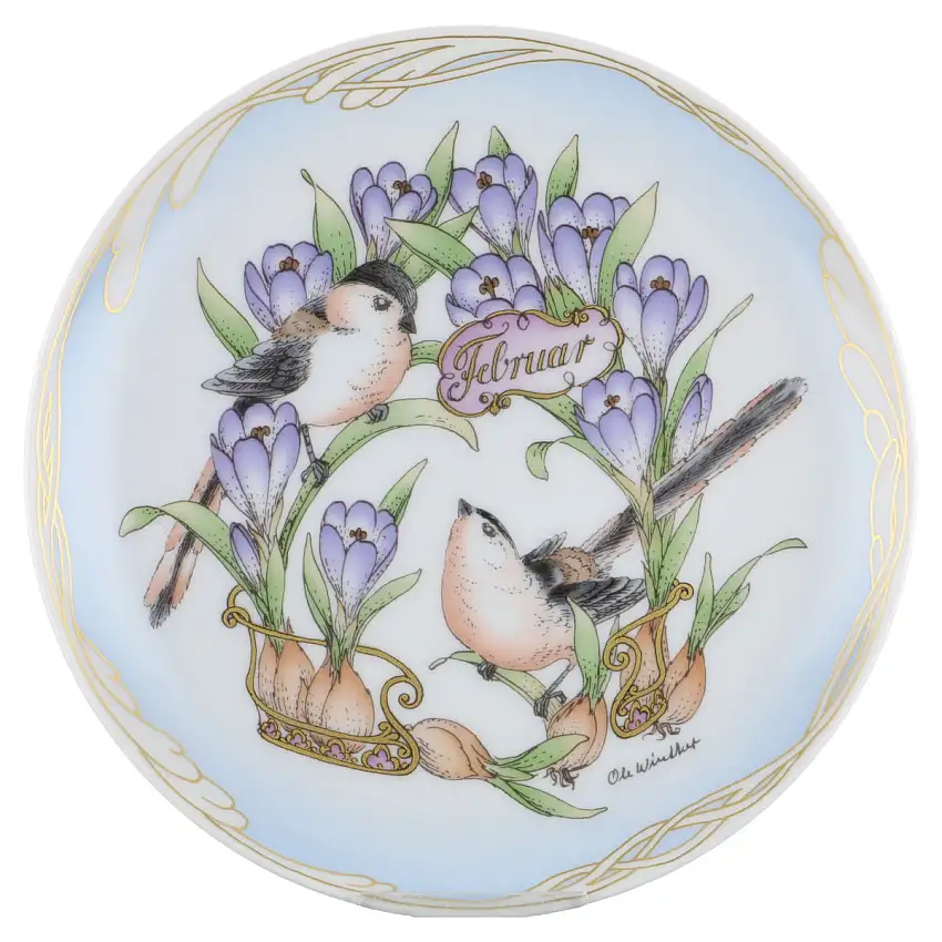 Wandteller klein - 202 Februar Schwanzmeise - Hutschenreuther Ole Winther Monatsteller