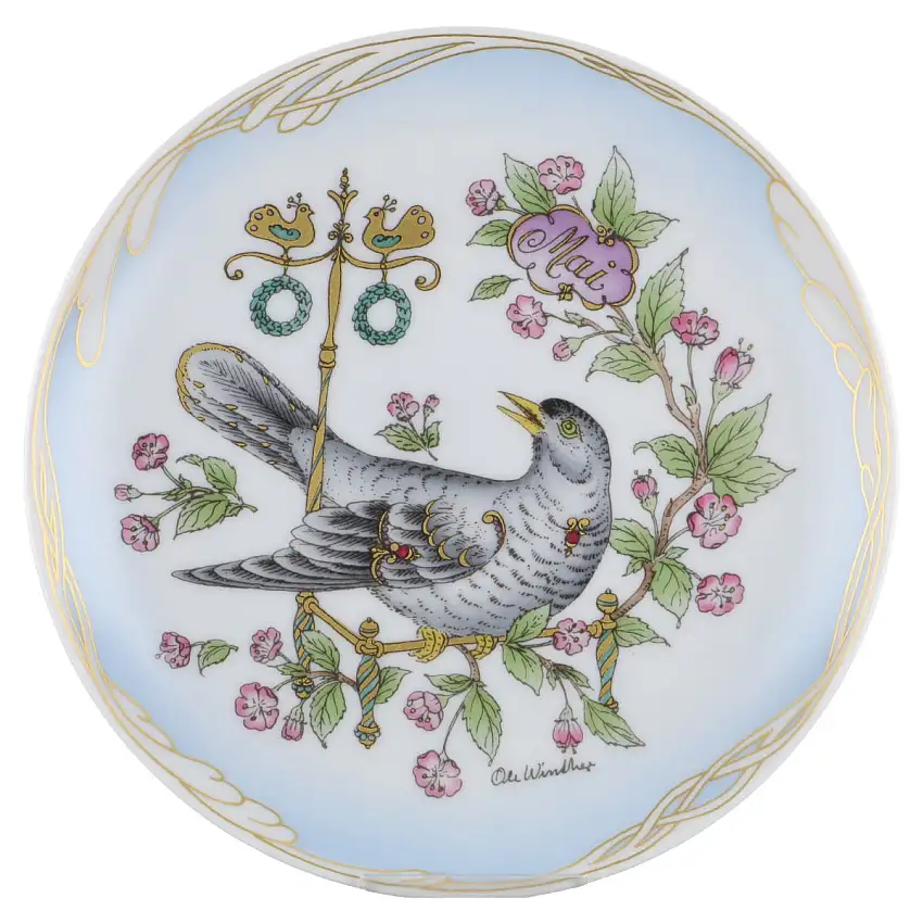 Wandteller klein - 205 Mai Kuckuck + Anemomen - Hutschenreuther Ole Winther Monatsteller