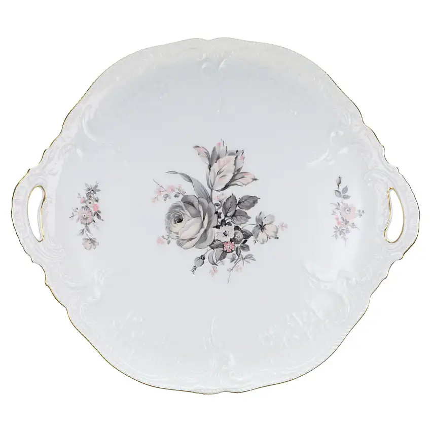 Tortenplatte mit Griffen - Rosenthal Sanssouci weiß Graue Rose