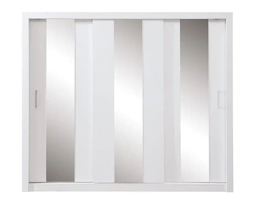 Schlafzimmer - Kleiderschrank mit Spiegel, Farbe: Weiß - Abmessungen: 215 x 250 x 60 cm (H x B x T)