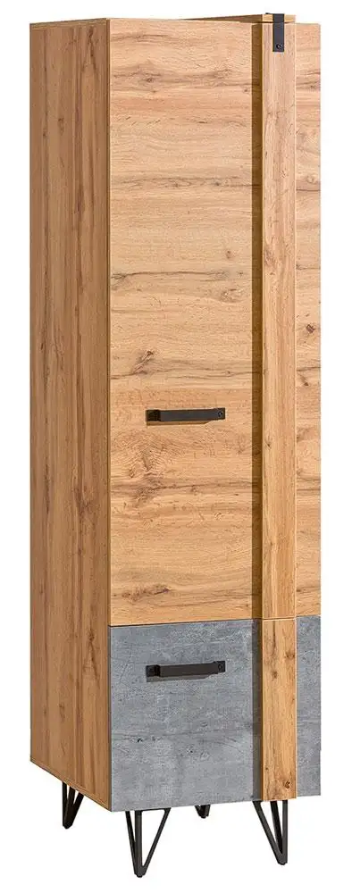 Wohnzimmer - Schrank schmal, Farbe: Eiche / Grau - Abmessungen: 187 x 45 x 56 cm (H x B x T)