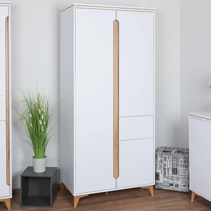 Büro - Kleiderschrank, Farbe: Weiß / Esche - Abmessungen: 200 x 90 x 52 cm (H x B x T)