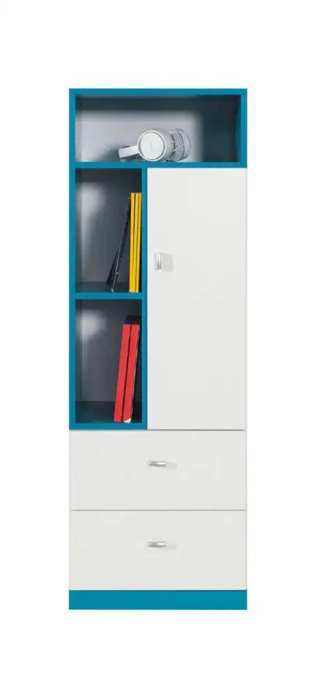 Jugendschrank, Weiß / Türkis - Abmessungen: 135 x 45 x 40 cm (H x B x T)