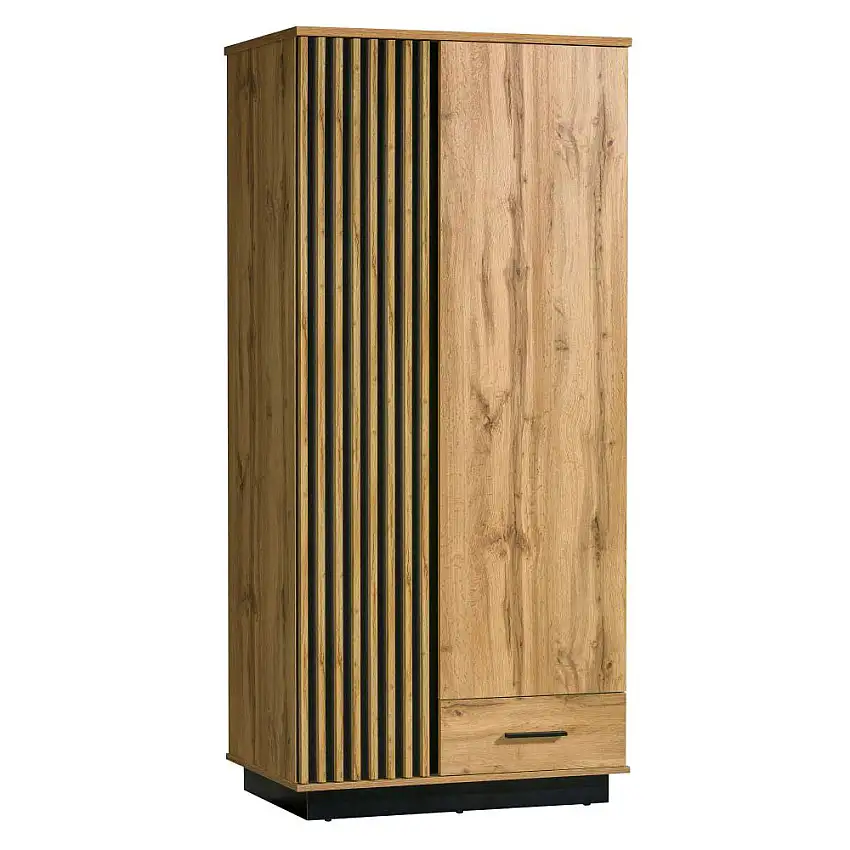 90 cm breiter Kleiderschrank mit 2 Türen | Farbe: Eiche / Schwarz