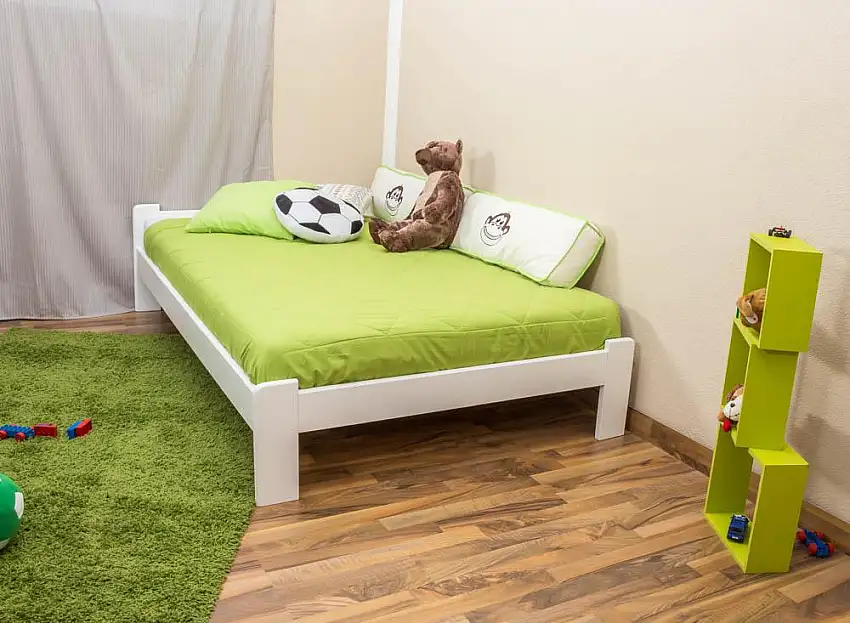 Holzbett 120 x 200 cm Kiefer massiv Weiß