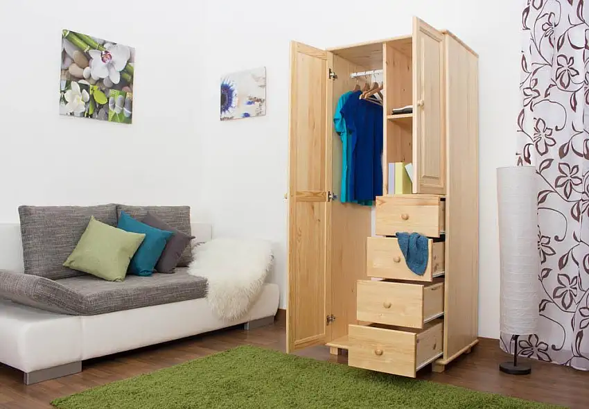 Garderobenschrank massiv, Farbe: Natur 190x90x60 cm