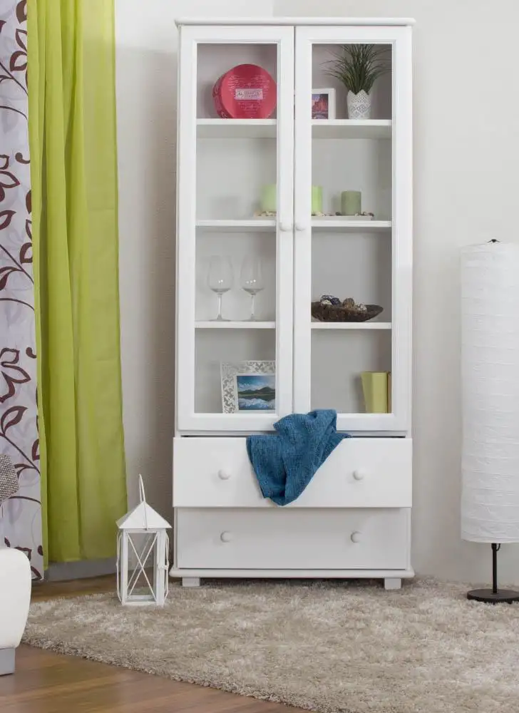 Massivholz-Vitrine, Kiefer massiv, Farbe: Weiß