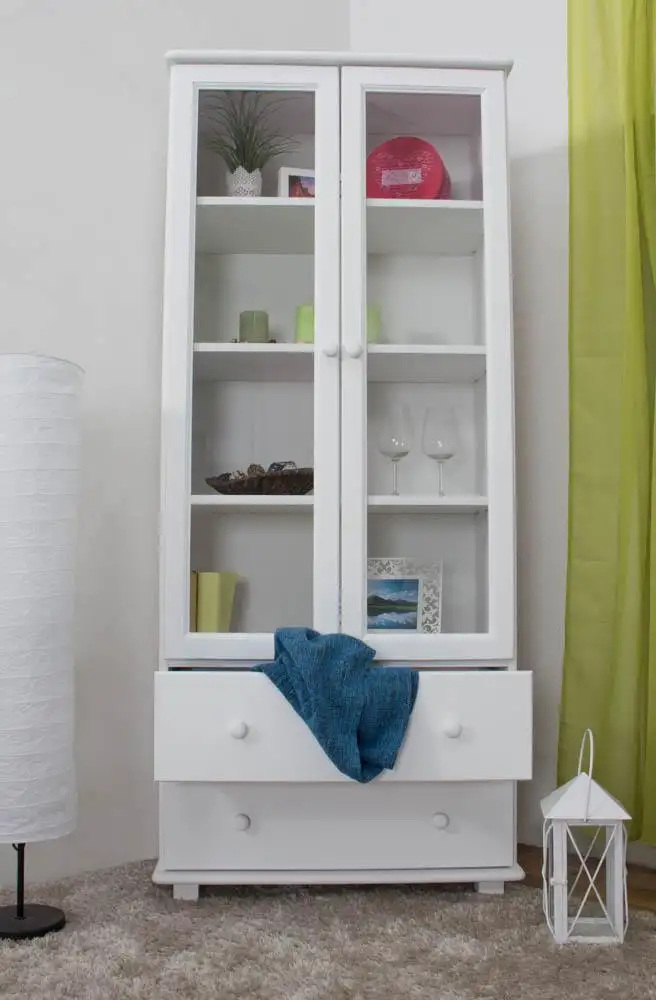 Landhaus-Vitrine, Kiefer Massivholz, Farbe: Weiß