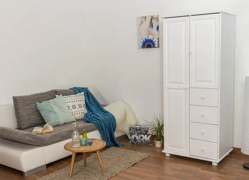 Dielenschrank Kiefer, Farbe: Weiß 190x80x60 cm