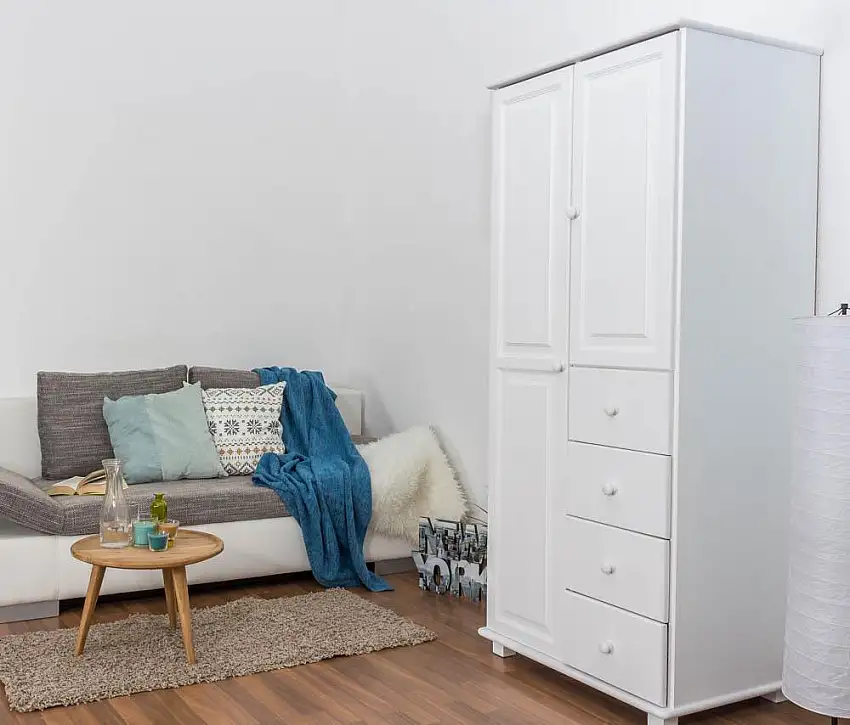 Massivholz-Kleiderschrank Kiefer, Farbe: Weiß 190x80x60 cm