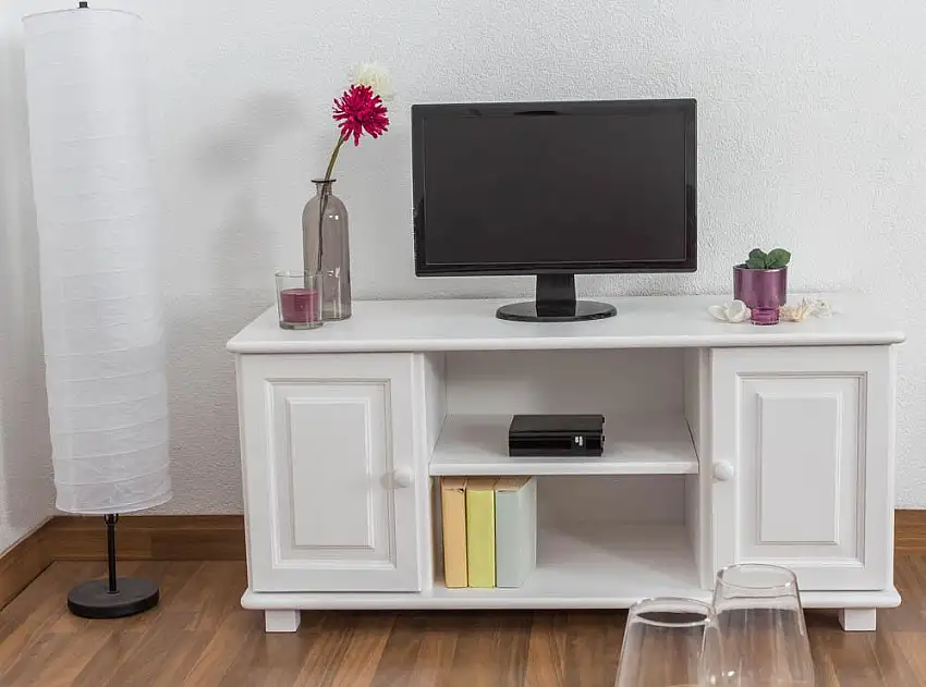 TV-Lowboard Massivholz Farbe: Weiß 55x118x47 cm