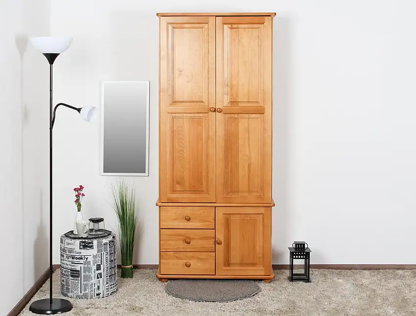 Wohnzimmer - Schrank, Kiefer massiv Vollholz Erlefarben - Abmessung: 193 x 80 x 42 cm (H x B x T)
