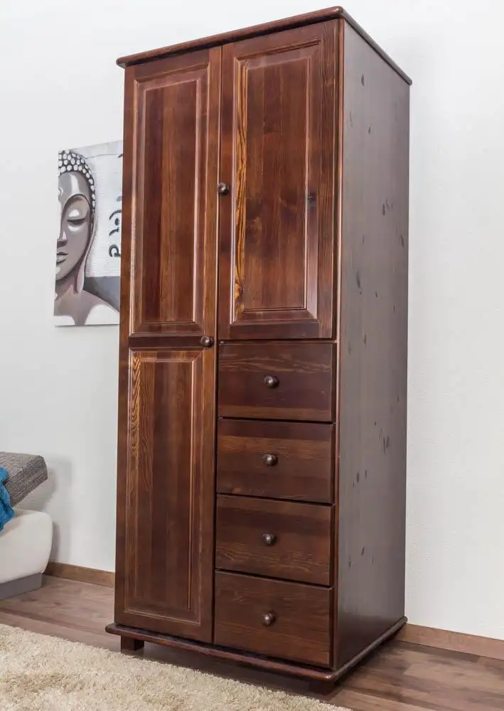 Kleiderschrank mit 4 Schubladen, Farbe: Nuss 190x80x60 cm