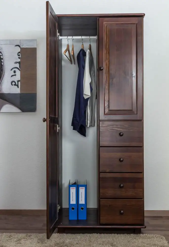 Garderobenschrank Landhaus Kiefer, Farbe: Nuss 190x80x60 cm