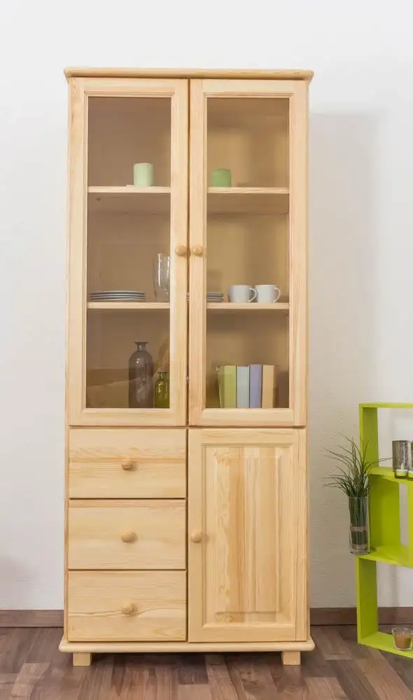 Vitrinenschrank, Kiefer Massivholz, Farbe: Natur