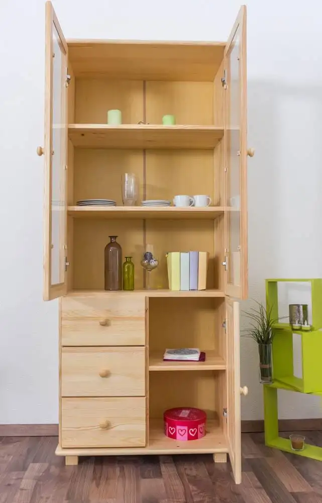 Vitrine, Kiefer Massivholz, Farbe: Natur