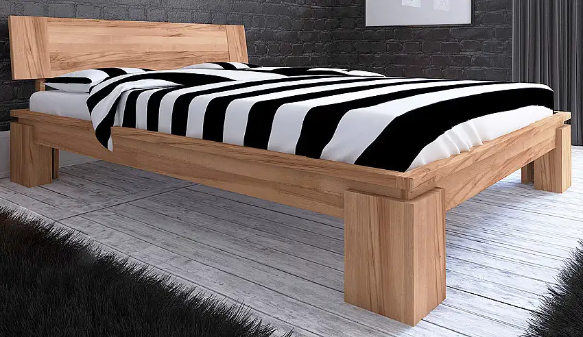 Buche-Bett massiv | 200 x 200 cm | Kernbuche | Geölt | Natur