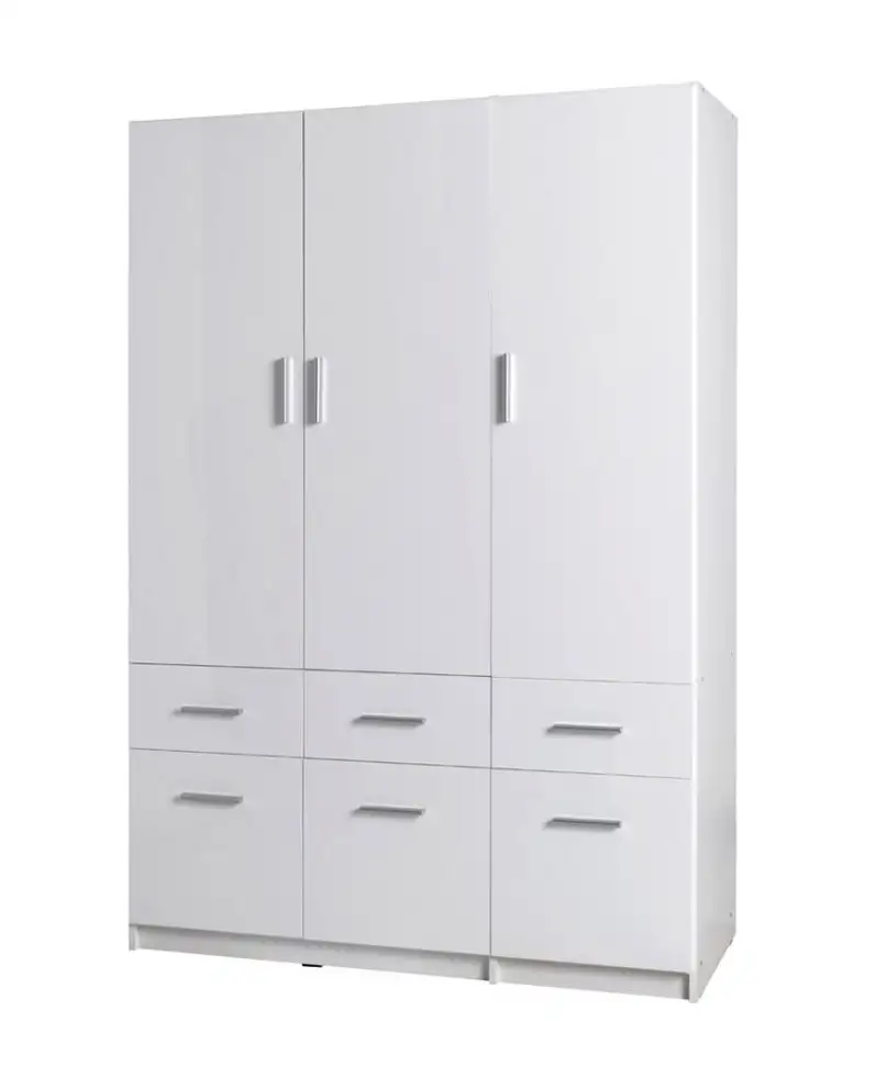 136 cm breiter Kleiderschrank mit 3 Türen, 3 Fächern und 6 Schubladen | Farbe: Weiß | Tiefe: 54 cm