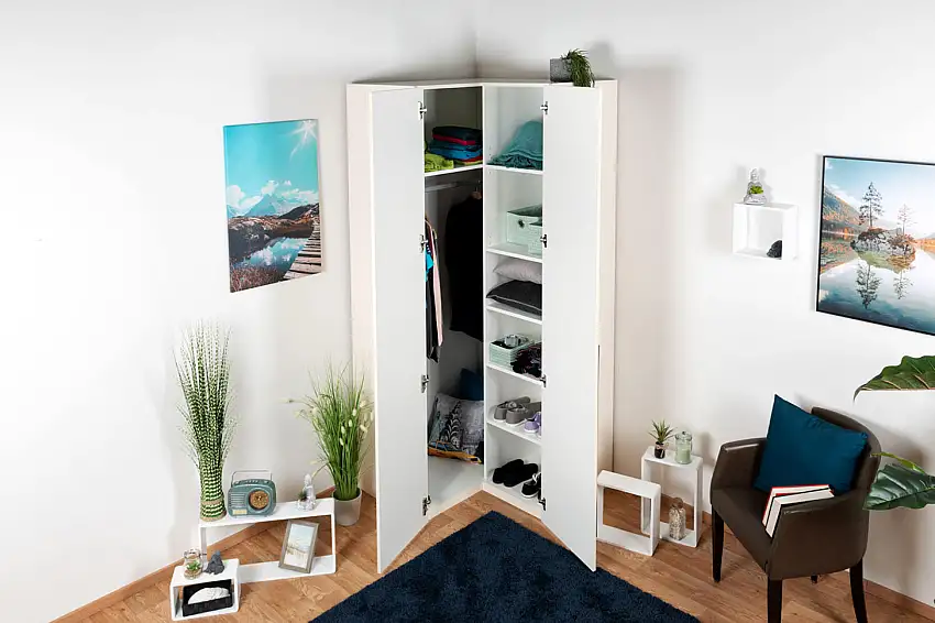 102 cm breiter Kleiderschrank mit 2 Türen | Farbe: Beige