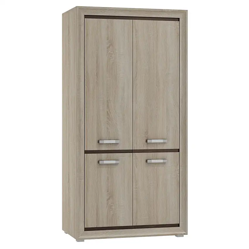 1 Meter breiter Kleiderschrank mit 4 Türen | Farbe: Sonoma Eiche