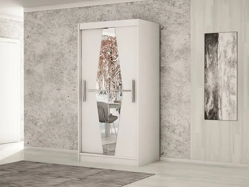 100 cm breiter Kleiderschrank mit 2 Türen | 5 Fächer | Farbe: Weiß