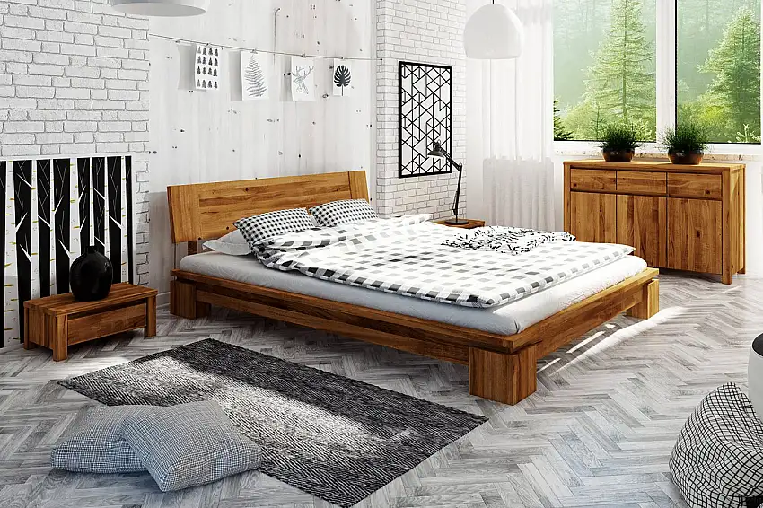 Massivholzbett | 200 x 200 cm | Wildeiche | Geölt | Natur