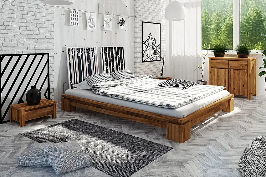 Wildeiche-Bett massiv | 160 x 200 cm | Wildeiche | Geölt | Natur