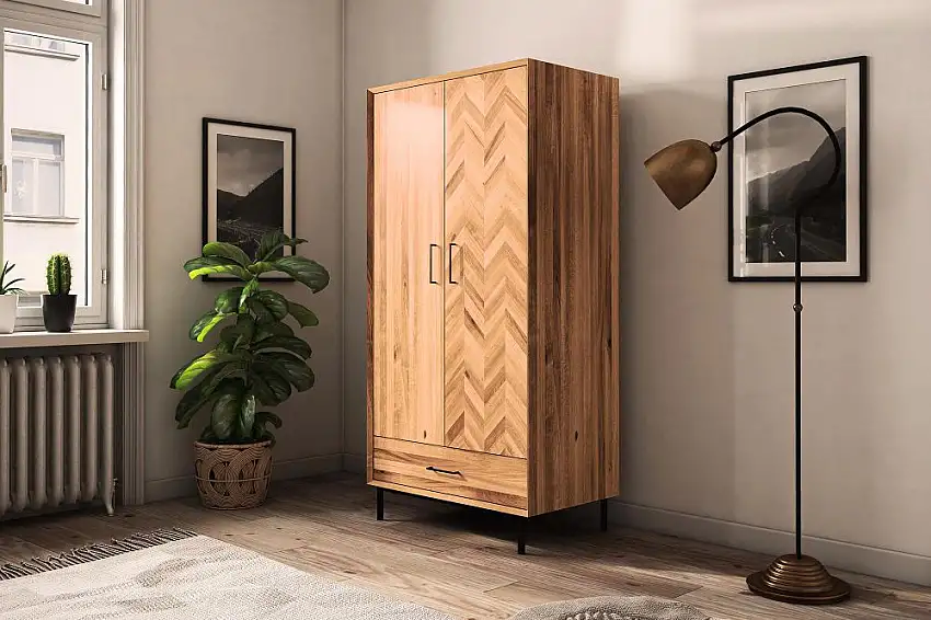 97 cm breiter Kleiderschrank mit 2 Türen | Farbe: Natur