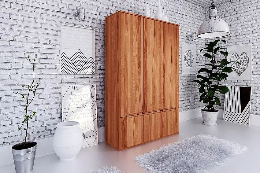 135 cm breiter Kleiderschrank mit 3 Türen | Farbe: Natur