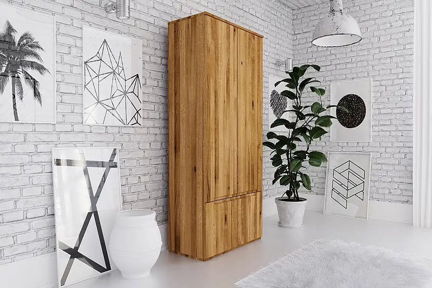 90 cm breiter Kleiderschrank mit 4 Türen | Farbe: Natur