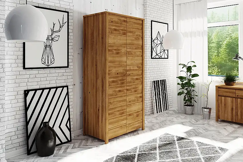 100 cm breiter Kleiderschrank mit 2 Türen | Farbe: Natur