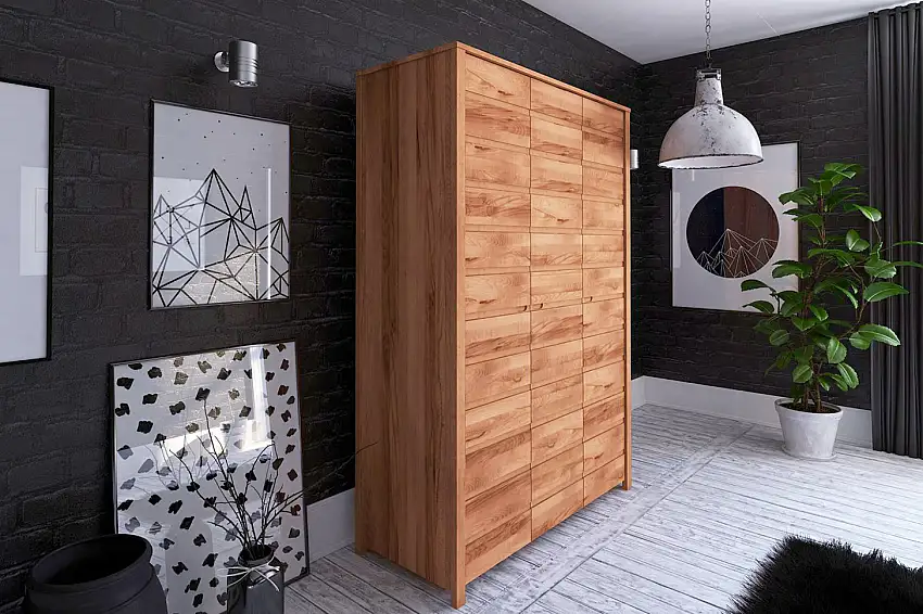 145 cm breiter Kleiderschrank mit 3 Türen | Farbe: Natur