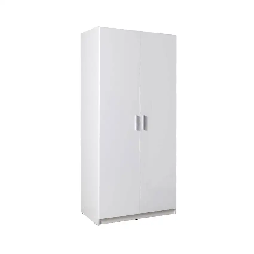 Kleiderschrank Hochglanz, Farbe: Weiß / Weiß - Abmessungen: 198 x 92 x 54 cm (H x B x T)