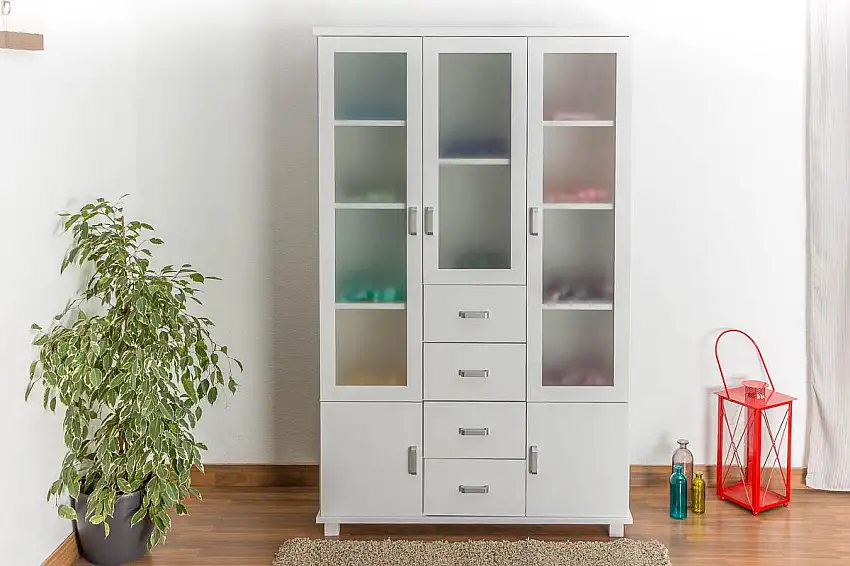 Wohnzimmerschrank weiß, Kiefer Vollholz massiv - Abmessung 195 x 121 x 50 cm